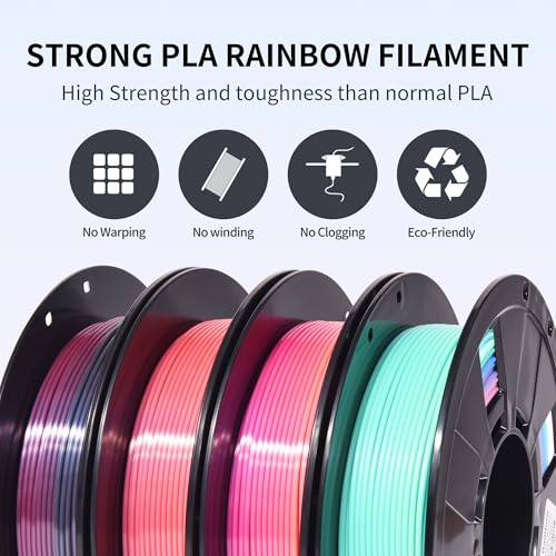 Image of RAMBERY Silk Matte Rainbow 3D Printer Filament PLA 1.75mm, 4-Pack | Fast Color Change, Toughness Upgraded, 200g x 4 Spools, 1.76 lbs Total, Multicolor