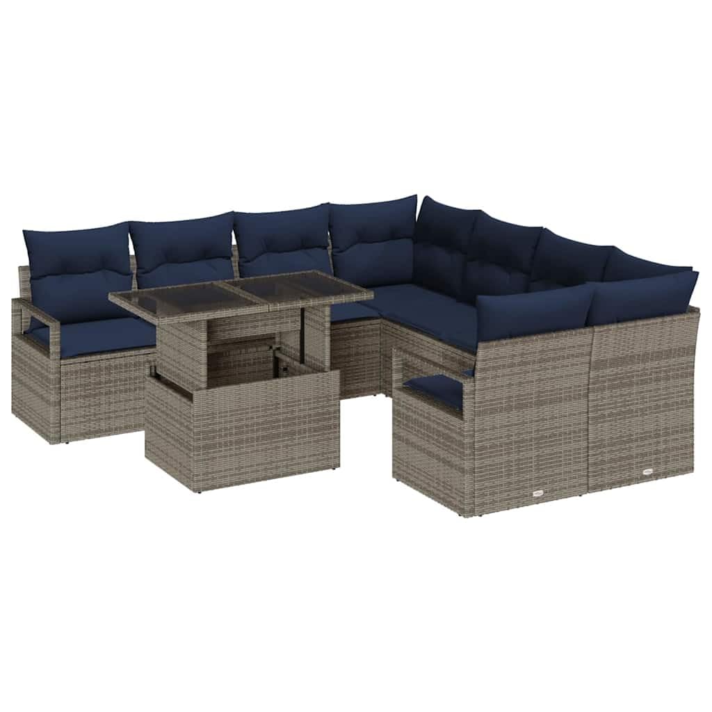 Set modulare da giardino in polyrattan, 9 pezzi, grigio