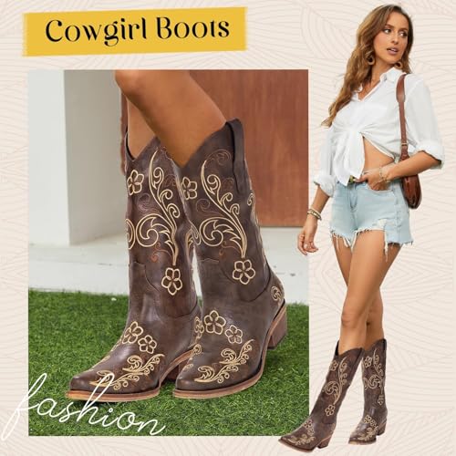 Image of Cowboy Boots for Women, Pointed Toe Chunky Heel | All-day walking comfort design, versatile for daily outfits, country music festivals and western style occasions