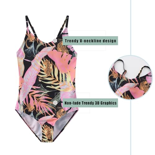 Image of Girls One Piece Swimsuits Hawaiian Floral Bathing Suit for Kids Adjustable Straps Swimwear 3-16 Years