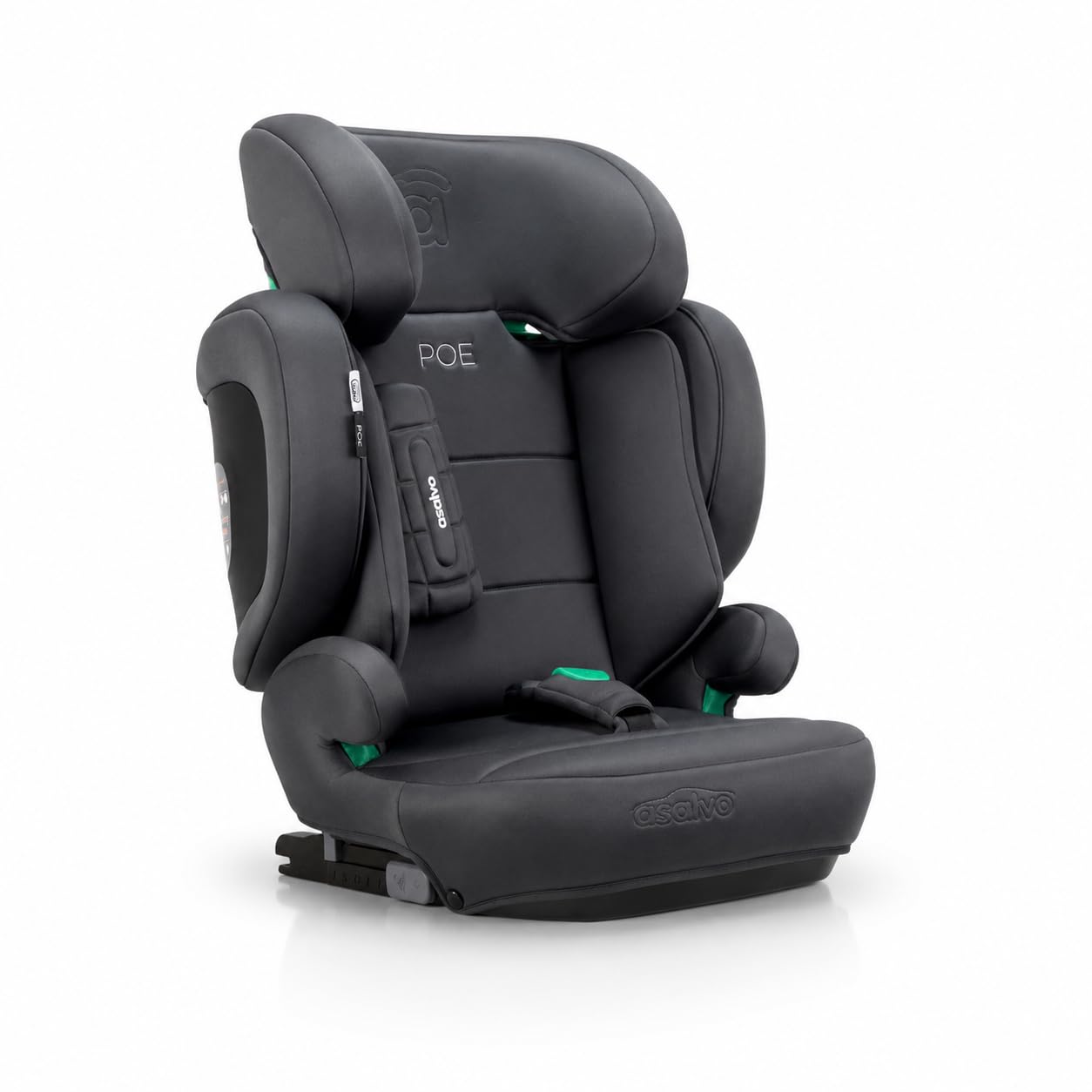 Silla de coche i-Size Isofix 100-150 cm, Homologada ECE R129, protección lateral y cervical, reposacabezas 21 cm, respaldo plegable, alas abatibles, Poe Fix Gris Asalvo