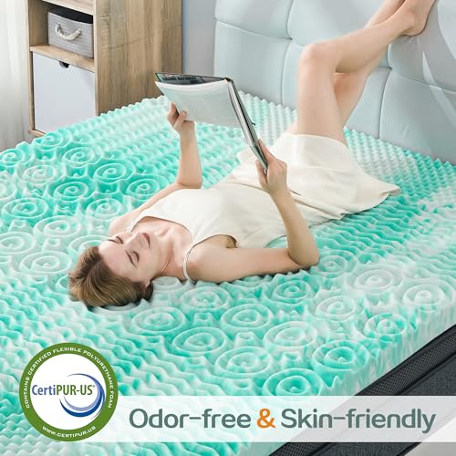 Image of SINWEEK Mattress Topper 5-Zone Memory Foam Mattress Topper Pressure Relieve Soft Mattress Pad, CertiPUR-US Certified, 2 Inch Queen Size, Green