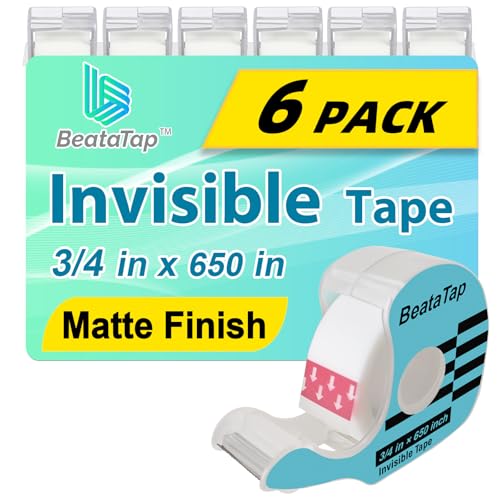 BeataTap Tape, Invisible Tape for Gift Wrapping, 6 Rolls+6 Refillable Dispensers, Matte Finish...