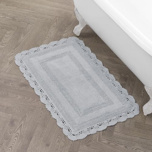Laura Ashley Häkel-Badteppich, Baumwolle, 53 x 86 cm, Hellgrau – Ansicht 1