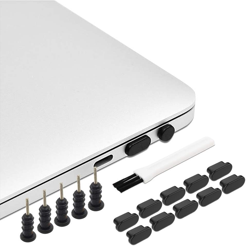PortPlugs USB-C Dust Plug Set - Includes Carry Case & Cleaning Brush for Steam Deck Pro 14, 16, Air 13 & USB C Android Phone | Black (17 Piece)