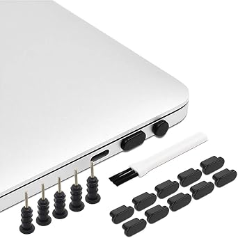 USB C Dust Plug Set 17 Piece with Carry Case and Cleaning Brush, Black | Charging port protection and cleaning kit, reusable covers, compact carry case, helps keep tools organized