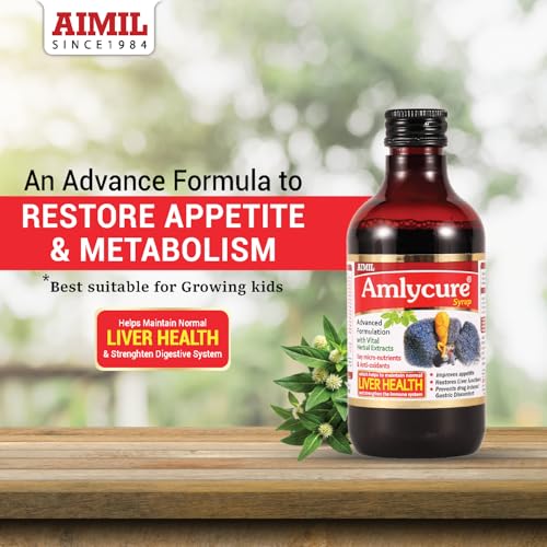 Image of AIMIL Amlycure Syrup - 200ml (Pack of 2) | Ayurvedic Syrup for Liver Health, Improves Digestion & Better Appetite | Natural Liver Herbal Tonic | Ideal for Children