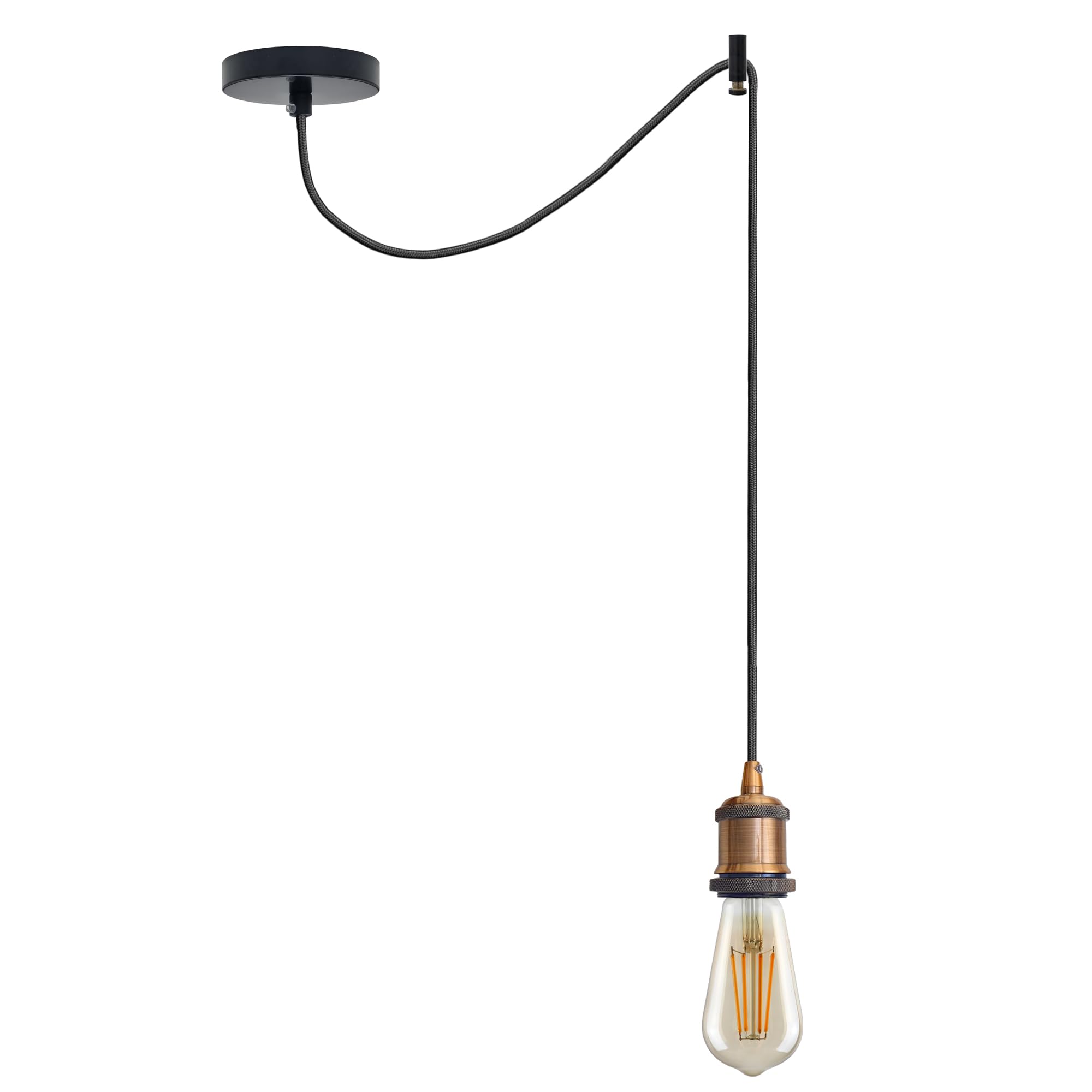 LEDSone Vintage Industrial Pendant Light, Brass E27 Lamp Holder with 195cm Adjustable Black 3-Core Cable for Kitchen Bar - Image 2