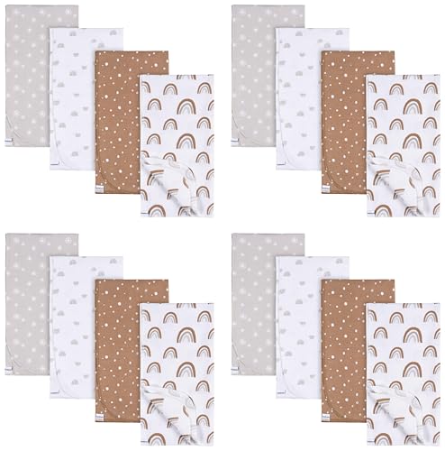 Image of Gerber Unisex Baby 100% Cotton Flannel Receiving Blankets 30x30 Inches (Pack of 16), Boho Rainbow, One Size