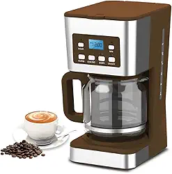 Cafeteira programável para 12 xícaras, máquina de café por gotejamento regular e forte para casa e escritório, jarra de vidro, pausa e servir, desligamento automático, cinza e aço inoxidável