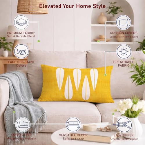 Image of STITCHNEST Set of 2 Polycotton Cushion Covers - Yellow & Grey Abstract Drop Design - 12x18 Inches - Soft & Durable Cushion Covers for Sofa, Bed & Living Room | Perfect for Home Decor