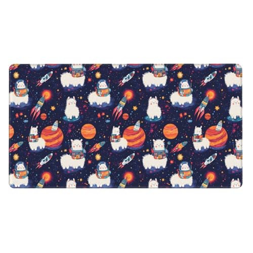 Tapis de souris avec bords cousus durables et imprimé alpaga spatial en caoutchouc souple