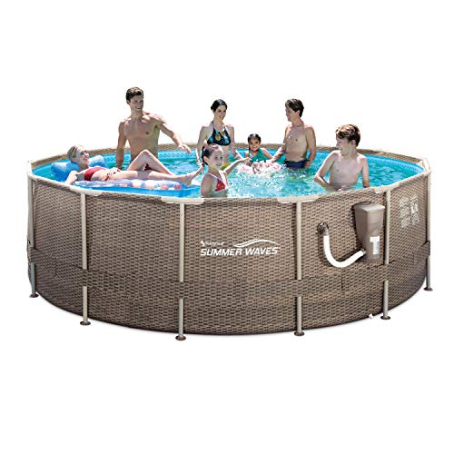 Summer Waves P20014482 14Ft X 48In Outdoor Round Frame Above Ground Swimming Pool Set With Skimmer Filter Pump, Filter Cartridge, And Ladder, Brown #TOP1