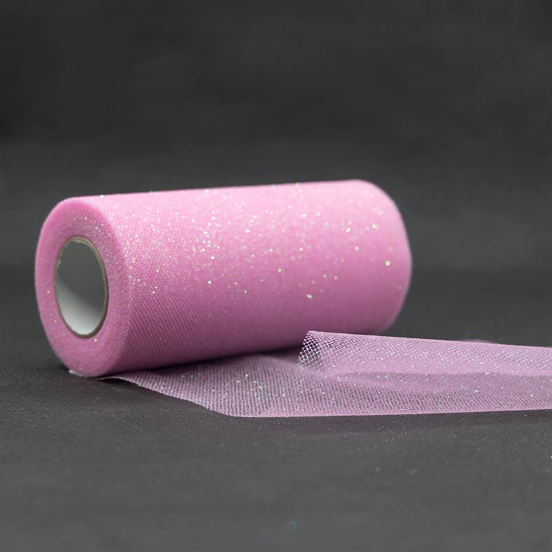 Sparkling Tulle Ribbon Roll 25 Yards 15cm Glitter Sequin Tulle Roll Mesh Baby Shower DIY Gift Handicraft Tutu Skirt Party Chair Sash Wedding Party Decoration (Pink)