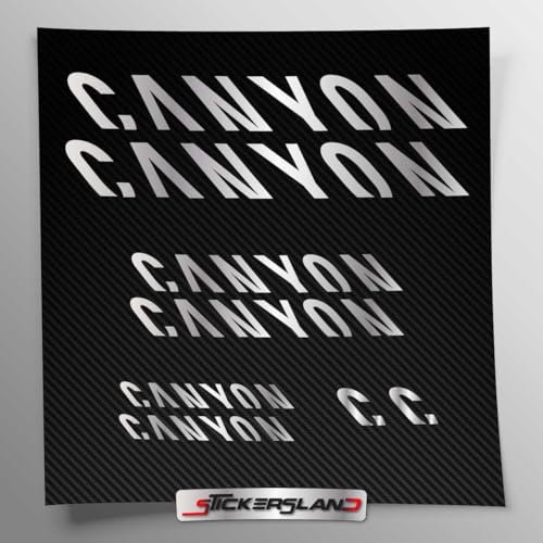 Kit adesivi compatibile con telaio Canyon MTB Mountainbike e casco | decals sticker Decalcomanie bici scritte loghi | Stickersland® (Argento Lucido Metallizzato)