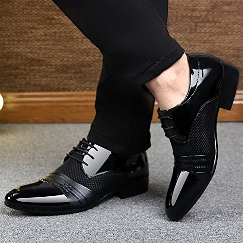 Formal Shoes for Men Lace Up Round Toe Shiny Leather Anti-Slip Rubber Sole Slip Resistant Block Heel Party(Black,10 M US)3