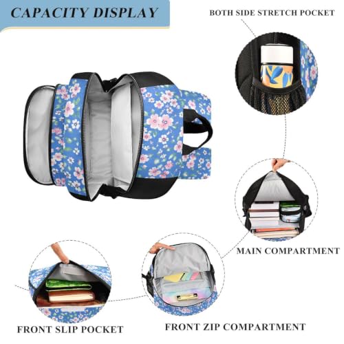 Sac à dos voyage ordinateur fleurs bleues contre le mal de dos