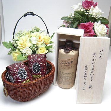 贈り物 黒木本店 大麦製長期貯蔵酒 百年の孤独 720ml (木箱入)+オススメ珈琲豆200g×2