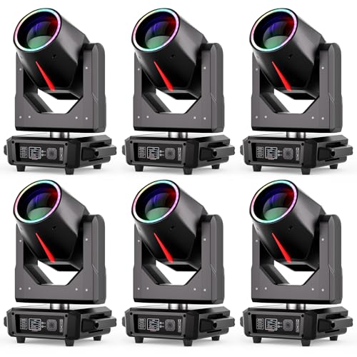 Image of 6 PCS Moving Head Beam Light 295W with Color Ring 15 Colors 14 Gobos 18+8 Facet Prisms /Wash /Beam /Frost /Rainbow Stage Effect 4 Angle 16 /22CH DMX512 Sound Activated for Concert Theater Club Christmas