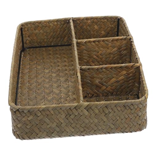 Panier de rangement en jonc polyvalent avec compartiments naturels pour condiments et thé - 2