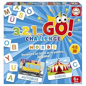 Educa – 3,2,1, GO Challenge Words, ¡Encuentra Las Letras de tu Palabra Antes Que Nadie con 48 Palabras y 150 Letras mayúsculas, De 2 a 5 Jugadores, A Partir de 6 años (19391)