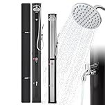 Arebos Solardusche 60 L | mit Handbrause & Thermometer | Wassertemperatur bis zu 60°C Pooldusche Camping | runder Duschkopf | Snap-In Technologie | Inkl. Abdeckhaube | Schwarz