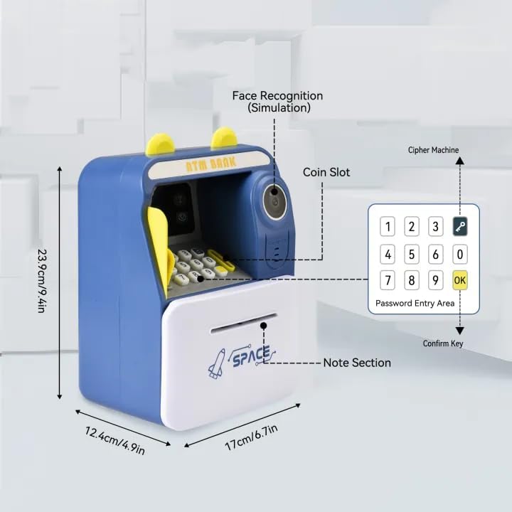 Image of Magicwand FACE Recognition Musical Money Safe Kids Piggy Savings Bank with Personal ATM Card【Pack of 1】【Blue】