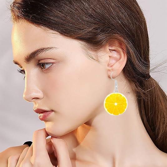 Lemon Earrings Lemon Dangling Earrings Lime Earringss Exquisite Acrylic Resin Orange Lime Fruit Lemons Jewelry - Image 2