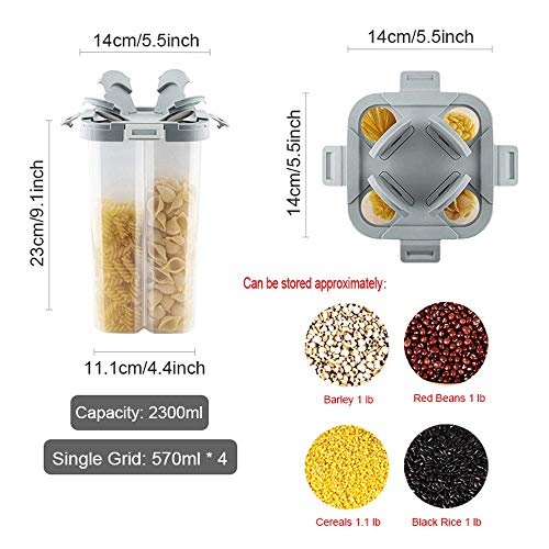 Bipege Airtight Cereal Storage Container, Clear 2.3L Airtight Kitchen Food Storage Container With Lids And Compartments For Grain, Sugar, Flour, Rice, Nuts, Snacks #TOP2