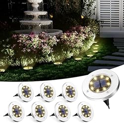 Placa Solar Flexible LYHOPE - Luces Solares De Tierra Para Exteriores, Paquete De 16 Unidades De 8 Luces LED De Disco Luces LED Solares Exterior
