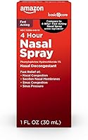 Amazon Basic Care Nasal Four Spray: Phenylephrine HCl 1% Fast-Acting Nasal Decongestant for Congestion Relief, 1 fl oz