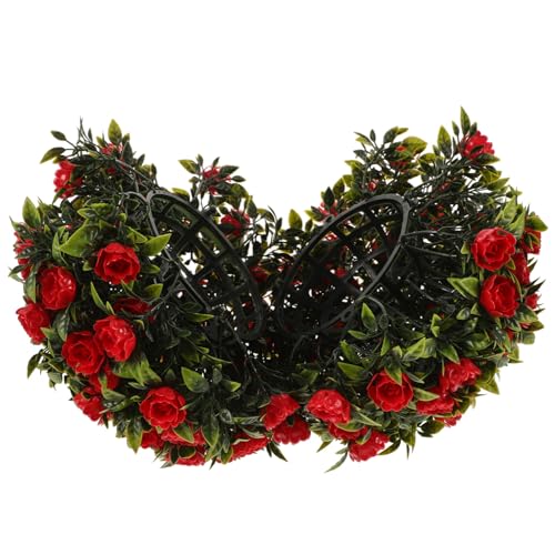 HOLIDYOYO Artificial Boxwood Topiary Ball Fake Plant Greenery Spheres Hanging Grass Decorative Balls Round Plastic Plant Ball Decoration for Wedding Ceiling Garden Home Outdoor Red