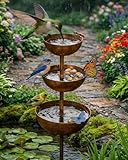 Rain Catcher - Plant Support Metal Garden Ornament, 3-Tiered Water Bowl Garden Stake, Bee Watering Station, Bird Bath and Butterfly Feeder for Patio Yard Lawn Decor