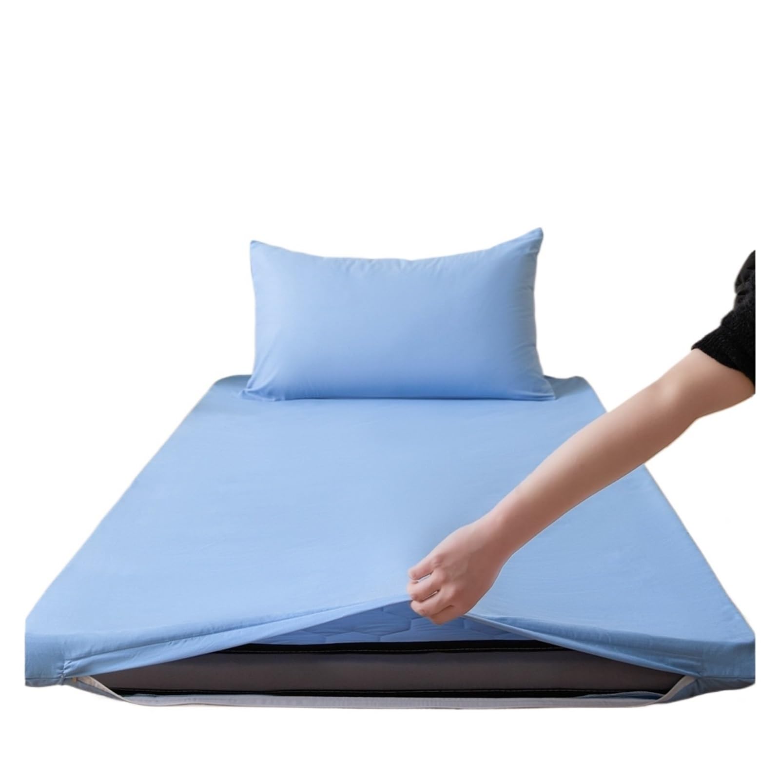 ZIHDKE 1pcs Model Bed - Pure Color Mattress Cover Single Piece for Tatami(Blue,150x220cm)