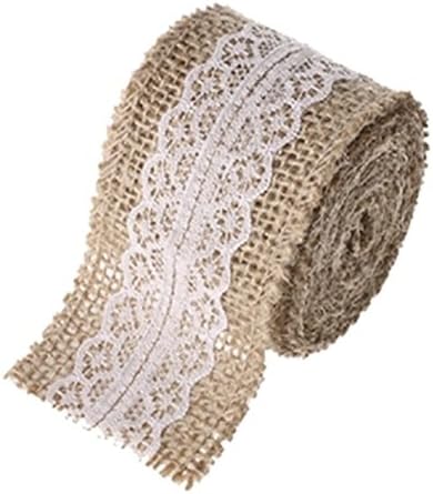Oseast 5M Natural Jute Trims Tape with Lace Burlap Hessian Ribbon Rustic Wedding Decor