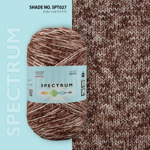 Image of Ganga Acrowools Spectrum Supersoft Knitting & Crochet Yarn | 100% Acrylic Wool Ball. Self patern Soft Hand Knitting Fancy Yarn to unleash creativity, perfect for Art & Craft, babywear, baby blanket, sweaters, ponchos, mufflers, socks, caps; threads works best with crochet hook needle; Avialable in multicolor (Pack of 1 ball = 100 grams).:; - (White Brown - SPT027)