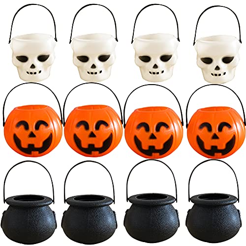 12 Pcs Mini Halloween Pumpkin Candy Bowl Bucket Lightweight Trick Or Treat Pots Wizard Ghost Buckets for Halloween Party