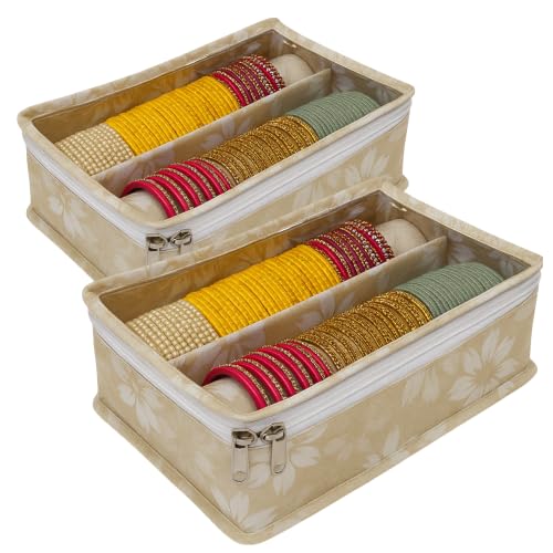 Image of PVC 2-Rod Floral Bangle Organizer Box, Beige, Pack of 2