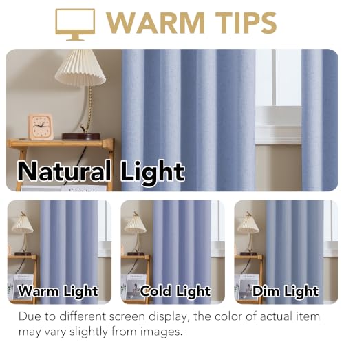 Image of H.VERSAILTEX Linen Curtains 100% Blackout Curtains for Bedroom 84 inch Long Full Light Blocking Nature Linen Blended Window Curtains for Living Room Nickel Grommet (2 Panels, Heathered Chambray Blue)