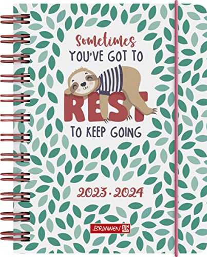 BRUNNEN "Sloth" 2023/2024 student calendar 1 page = 1 day A6 white/blue: 1 page = 1 day, Sat. + Sun. on one page