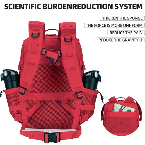 Lovelinks21 Taktisches Sturmgepäck, 45 l, 3-Tages-Militärgepäck mit Molle, wasserdichter Rucksack für taktische Rucksäcke, Rot/Ausflug… – Ansicht 6