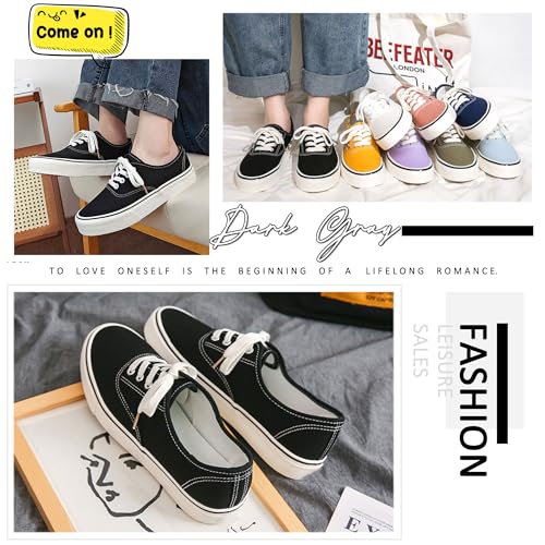 Women's Canvas Shoes Low Top Fashion Classic Slip on Canvas Sneakers Lace-up Walking Shoes Tennis Shoes4