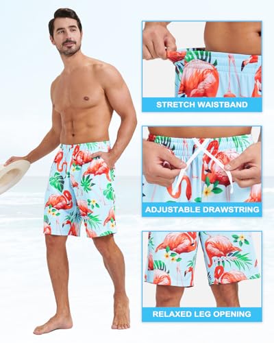 Liloak 2/3/4 Pack Men's Beach Shorts Casual 9" Inseam Elastic Waist Drawstring Quick Dry Board Shorts with Pockets4