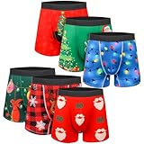 Twistover 6 Pcs Valentines Underwear for Men Breathable Boxer Briefs Underwear Hilarious Gifts(Multicolor,Christmas Theme)