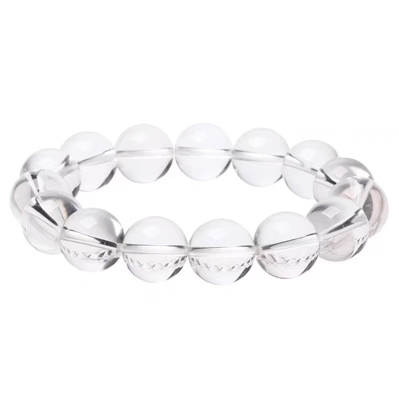 14mm, Natürliches Bergkristall-Armband für Damen und Herren, Heilendes weißes Kristallarmband, Stretch-Armband mit runden Edelsteinperlen für den Urlaub und Geburtstag
