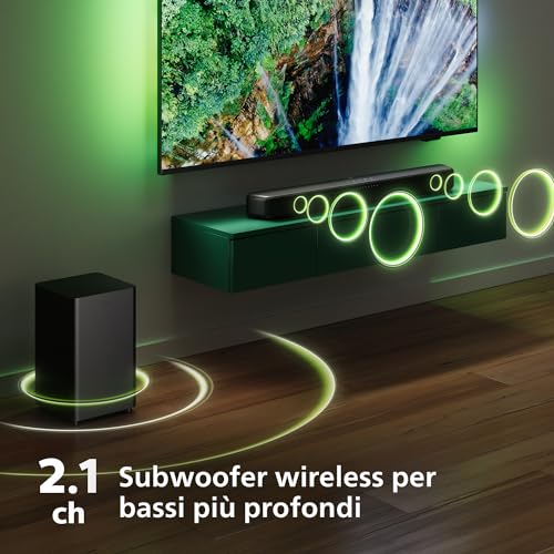 Philips TAB5309 Soundbar 2.1 con subwoofer wireless - 2.1 canali 240W, DTS Virtual X, Bluetooth 5.4, HDMI ARC, Connessione ottica e connettività USB - Grigio Scuro - Immagine 4