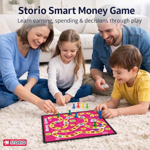 Image of Storio 4-in-1 Classic Board Games for Kids 5+ Years | Snakes & Ladders, Ludo, Drive Your Car & Money Game | Family Board Game Set with Dice & Pawns | Educational Strategy Game for Boys & Girls