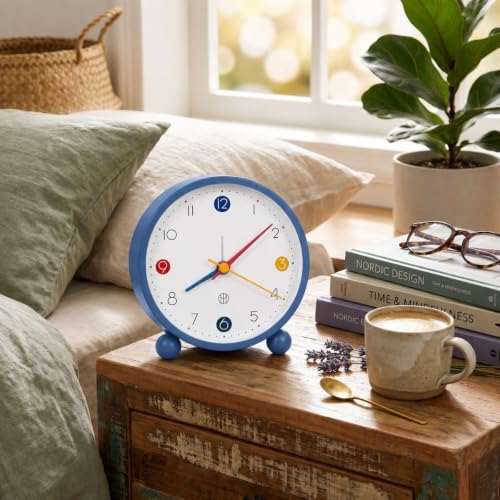 Image of RUCON Twin Bell Alarm Clock for Bedroom | Super Loud Analog Alarm Clock for Heavy Sleepers | Night Light | Metal Table Clock for Home, Office & Kids (Blue Round)