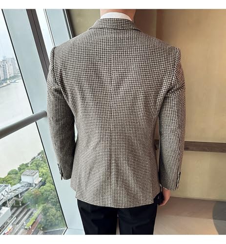 Men's Houndstooth Wedding Suit Blazer Peak Lapel Double Breasted Buttons Tuxedos Jacket Banquet2