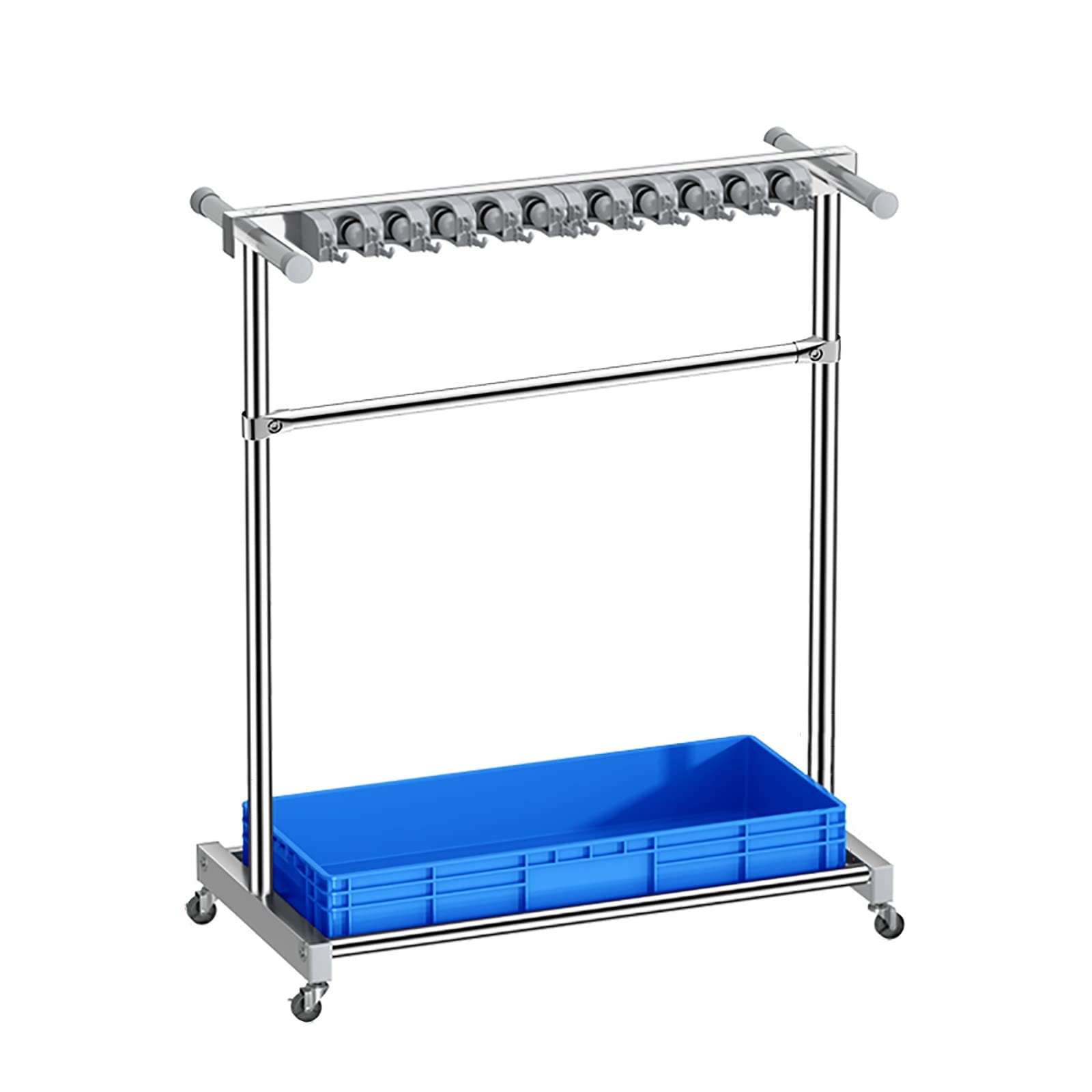 Support mobile pour balai et serpillière humide chariot de nettoyage sur pied inox